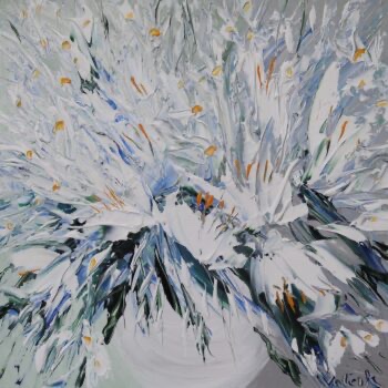 Bíla kytice v bíle váze - Josef Valčík - acrylic painting