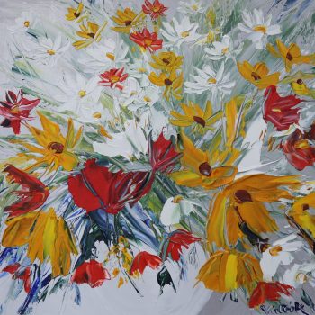 Jarní květy v bíle váze - Josef Valčík - acrylic painting