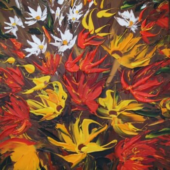 Květiny na hnedém pozadí - Josef Valčík - acrylic painting