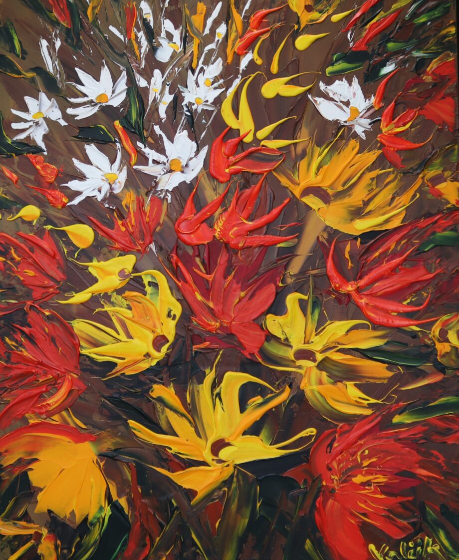 Květiny na hnedém pozadí - Josef Valčík - acrylic painting