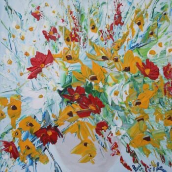 Lúční květy v bílé váze - Josef Valčík - acrylic painting