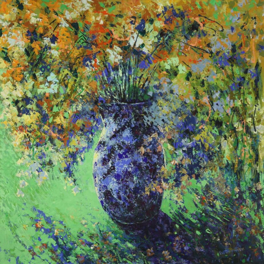 Luční květy v modré váze - Vladimir Domničev - acrylic painting