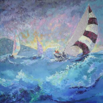 Plachetnice ve vlnách - Vladimir Domničev - acrylic painting