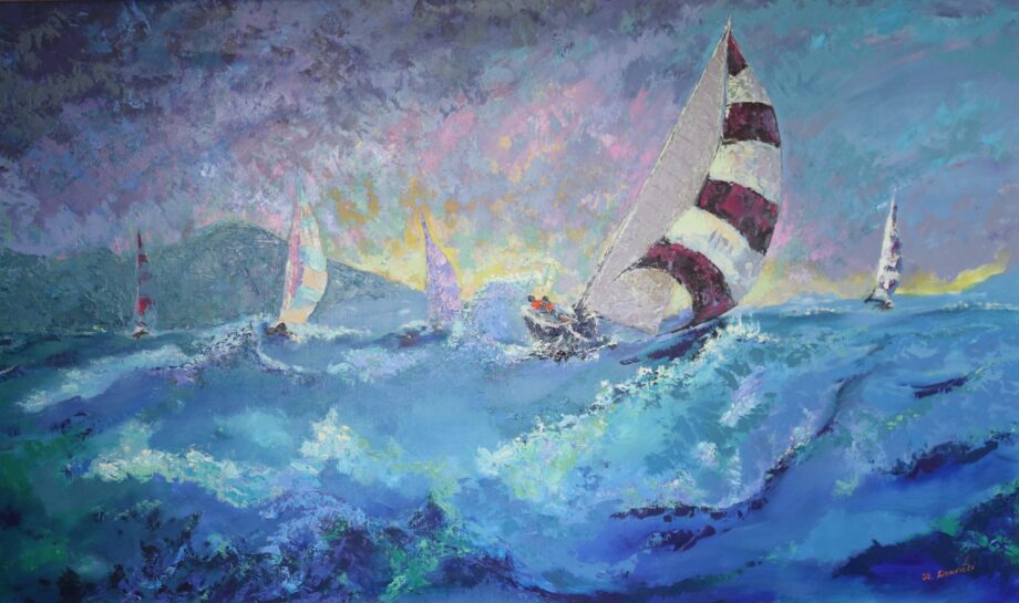 Plachetnice ve vlnách - Vladimir Domničev - acrylic painting