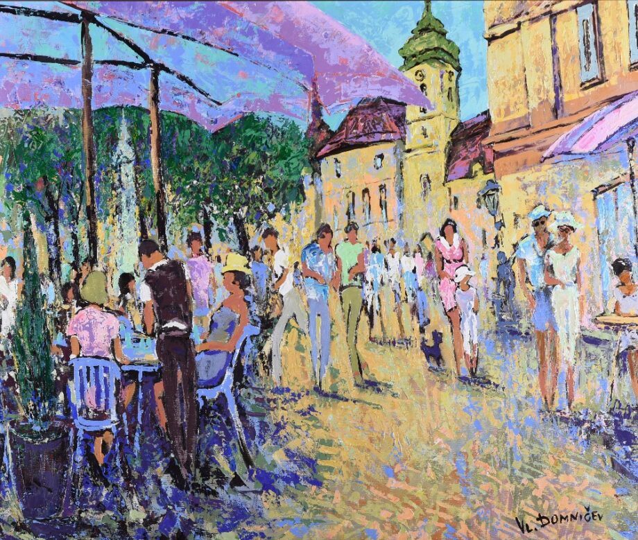 Uličná scéna Bratislava - Vladimir Domničev - acrylic painting