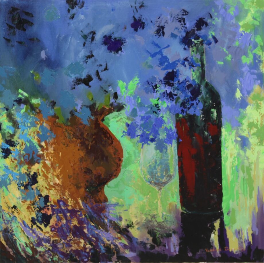 Zátiší s láhví a mísou - Vladimir Domničev - acrylic painting