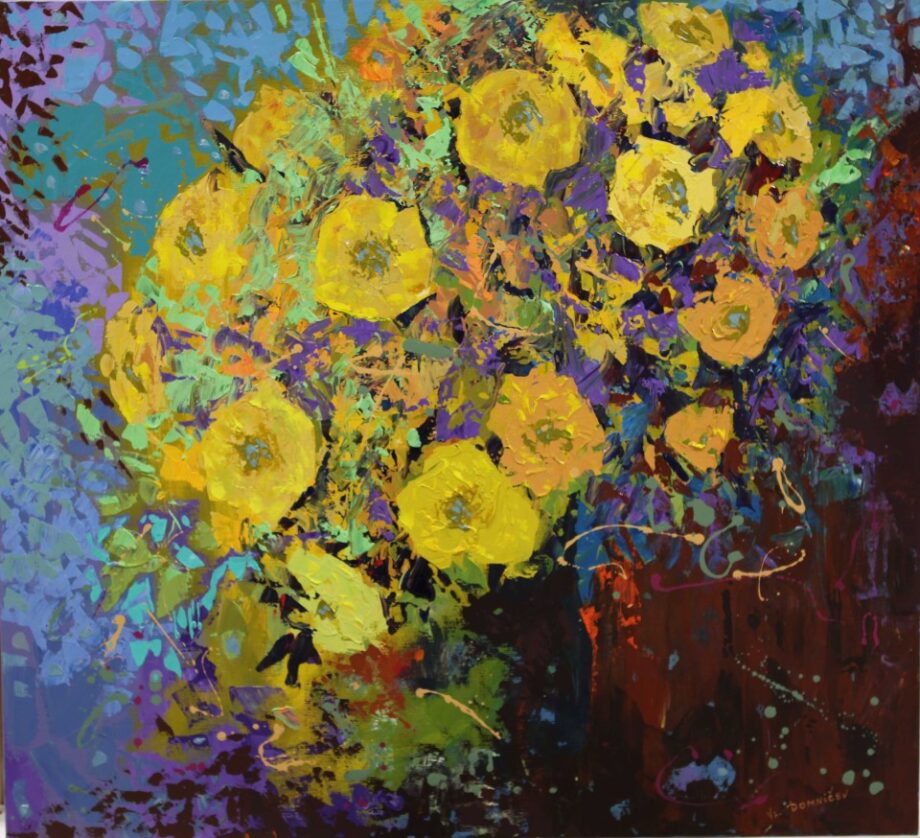 Žlutá kytice ve váze - Vladimir Domničev - acrylic painting