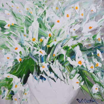 Bílé květy v bílé váze - Josef Valčík - acrylic painting