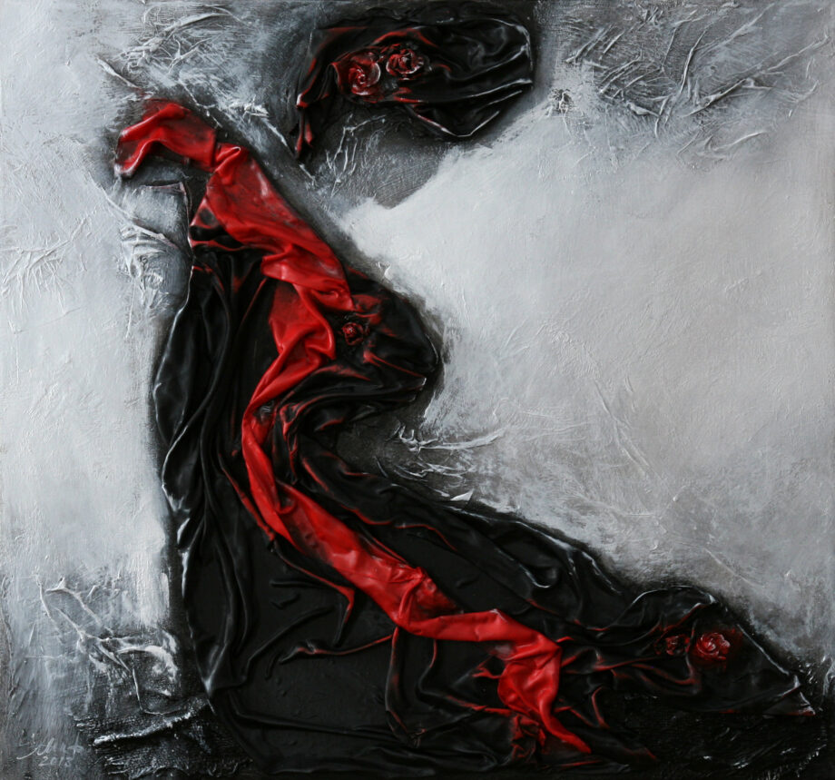 Červená stuha - Cyril Uhnák - combined painting