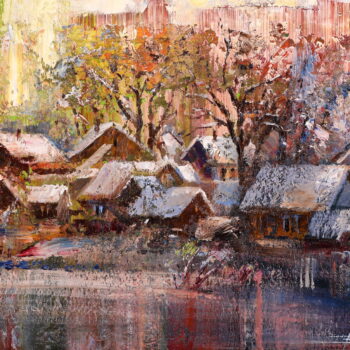Dedinka v zime - Mykola Bodnar - oil painting