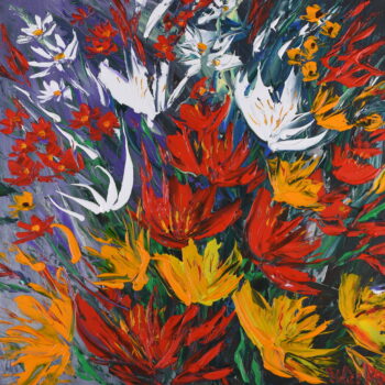 Květiny na fialovém pozadí - Josef Valčík - acrylic painting