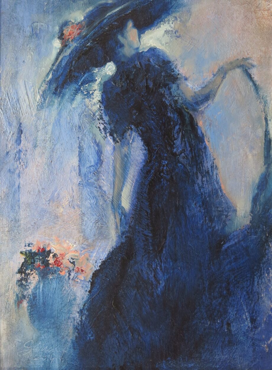 Modrý klobúk - Cyril Uhnák - combined painting