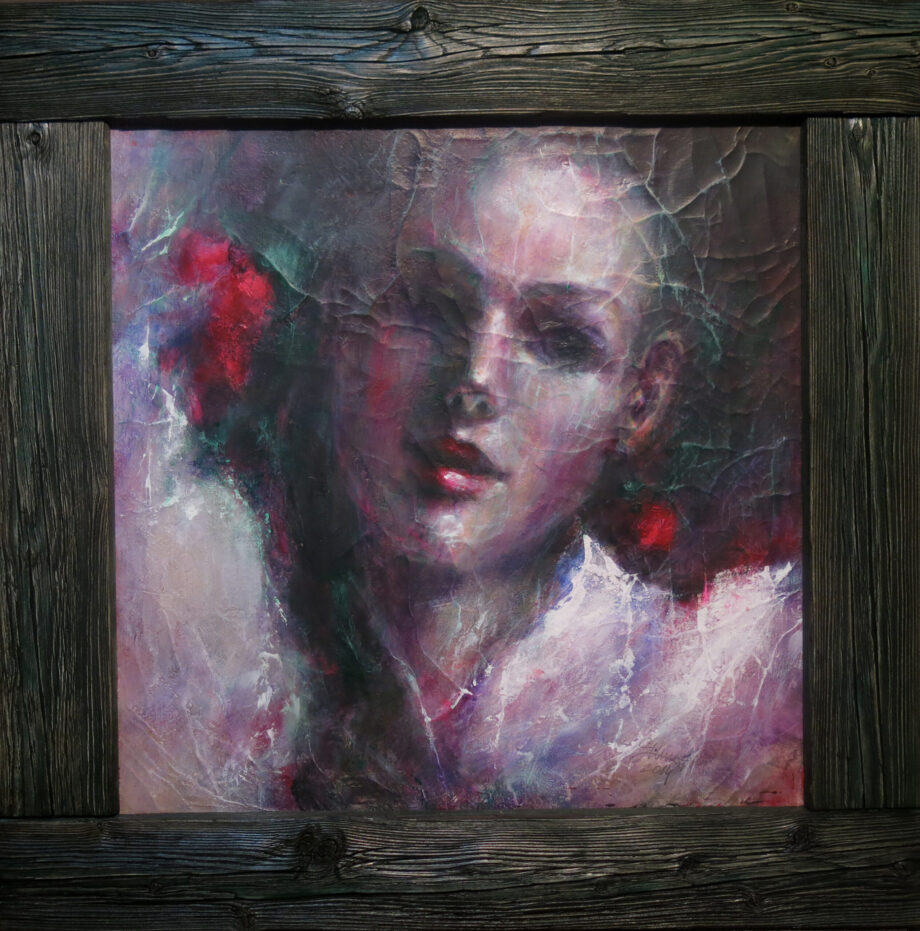 S ružou vo vlasoch - Cyril Uhnák - combined painting