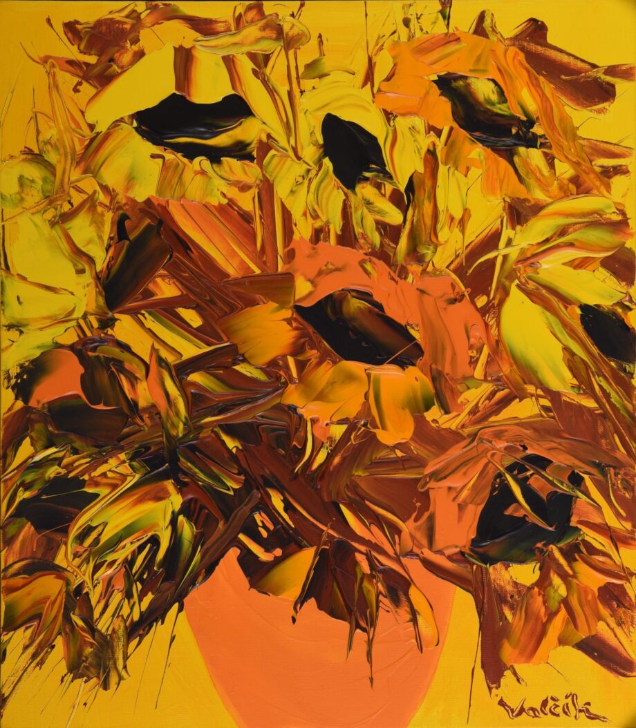Slunečnice v oranžové váze - Josef Valčík - acrylic painting