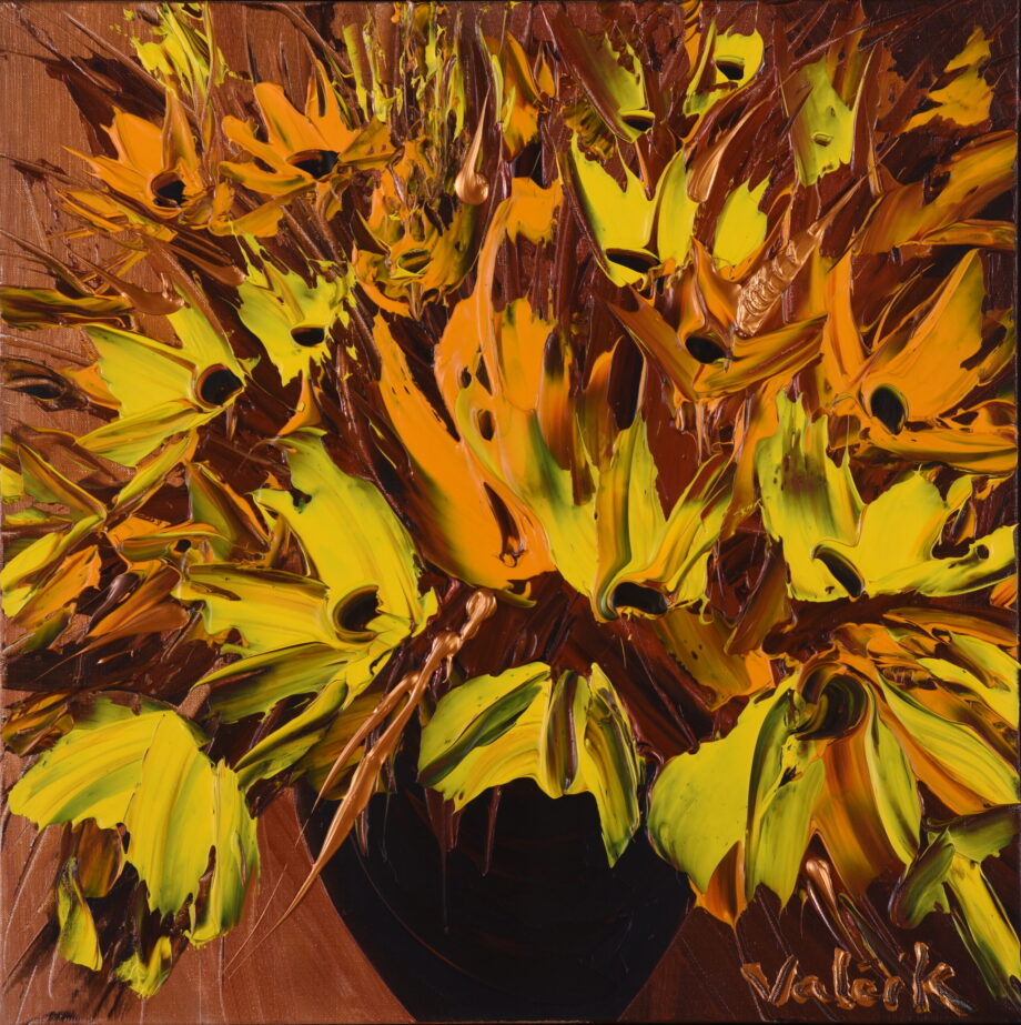 Žlutá kytice na bronzovém pozadí - Josef Valčík - acrylic painting