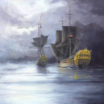 Fog - HMS Bonaventure - Václav K. Killer - oil painting